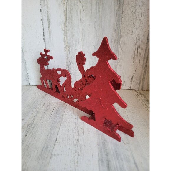 Pier 1 imports 3D red glitter santa claus sleigh tree xmas reindeer - Picture 6 of 7